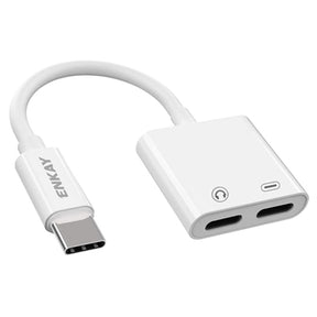 Enkay ENK-AT105 Dual USB-C Lyd og Opladningsadapter - Hvid