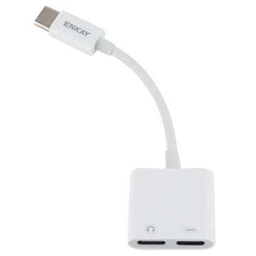 Enkay ENK-AT105 Dual USB-C Lyd og Opladningsadapter - Hvid