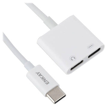 Enkay ENK-AT105 Dual USB-C Lyd og Opladningsadapter - Hvid