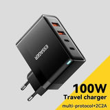 Essager ES-CD37 100W hurtigoplader - EU stik - Sort