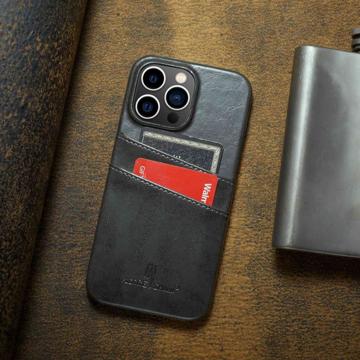Fierre Shann iPhone 14 Pro Dækket Cover med Kortholder - Grå