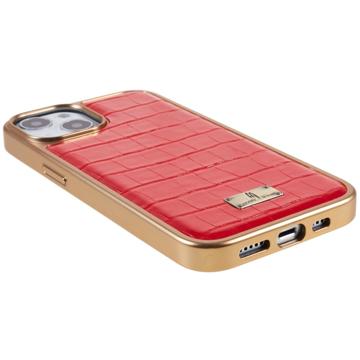 Fierre Shann Galvaniseret iPhone 14 Belagt Cover - Krokodille - Rød