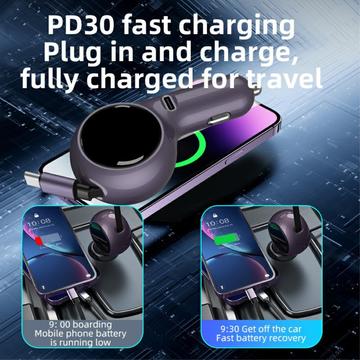 Hurtigopladende billader med udtrækkeligt USB-C-kabel K2 - 60W