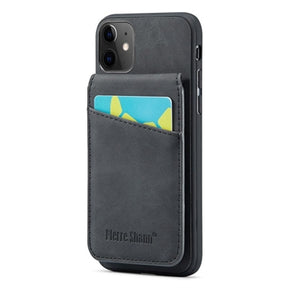 iPhone 11 Fierre Shann Dækket Hybrid Cover med Kortholder og Stand - Sort
