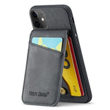 iPhone 11 Fierre Shann Dækket Hybrid Cover med Kortholder og Stand - Sort