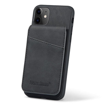 iPhone 11 Fierre Shann Dækket Hybrid Cover med Kortholder og Stand - Sort
