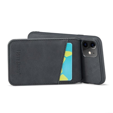 iPhone 11 Fierre Shann Dækket Hybrid Cover med Kortholder og Stand - Sort