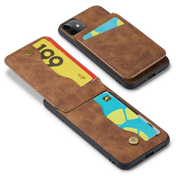 iPhone 11 Fierre Shann Dækket Hybrid Cover med Kortholder og Stand - Brun