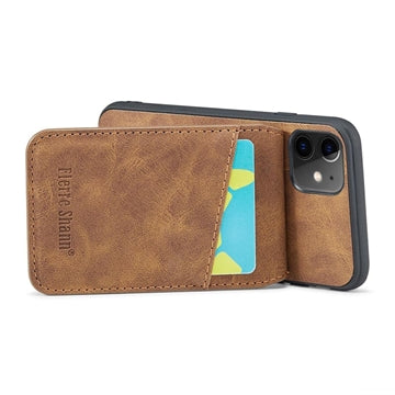 iPhone 11 Fierre Shann Dækket Hybrid Cover med Kortholder og Stand - Brun