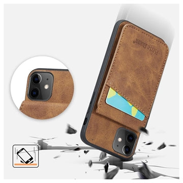 iPhone 11 Fierre Shann Dækket Hybrid Cover med Kortholder og Stand - Brun