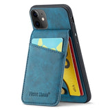 iPhone 11 Fierre Shann Dækket Hybrid Cover med Kortholder og Stand - Blå