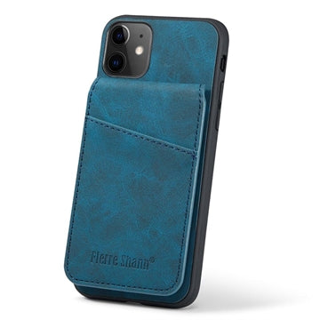 iPhone 11 Fierre Shann Dækket Hybrid Cover med Kortholder og Stand - Blå
