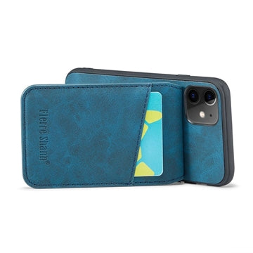 iPhone 11 Fierre Shann Dækket Hybrid Cover med Kortholder og Stand - Blå