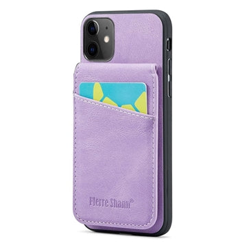 iPhone 11 Fierre Shann Dækket Hybrid Cover med Kortholder og Stand - Lilla