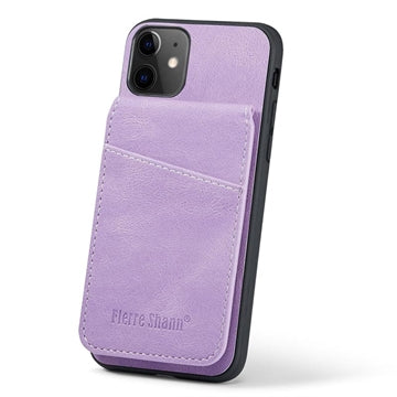iPhone 11 Fierre Shann Dækket Hybrid Cover med Kortholder og Stand - Lilla