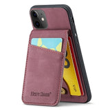 iPhone 11 Fierre Shann Dækket Hybrid Cover med Kortholder og Stand - Rød