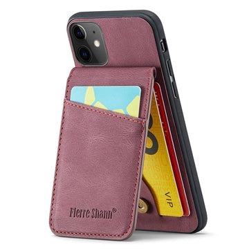 iPhone 11 Fierre Shann Dækket Hybrid Cover med Kortholder og Stand - Rød