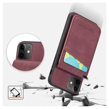 iPhone 11 Fierre Shann Dækket Hybrid Cover med Kortholder og Stand - Rød