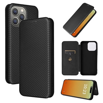 iPhone 15 Pro Flip Cover - Karbonfiber - Sort