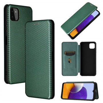 Samsung Galaxy A22 5G, Galaxy F42 5G Flip Cover - Karbonfiber - Grøn