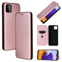 Samsung Galaxy A22 5G, Galaxy F42 5G Flip Cover - Karbonfiber - Rødguld