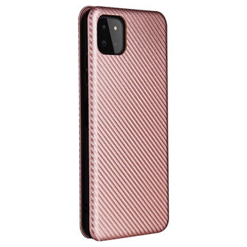 Samsung Galaxy A22 5G, Galaxy F42 5G Flip Cover - Karbonfiber - Rødguld