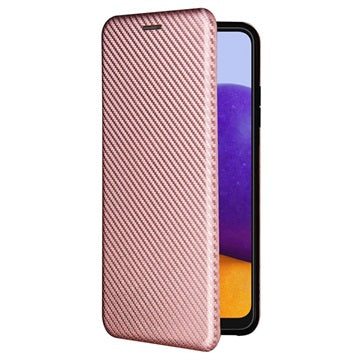 Samsung Galaxy A22 5G, Galaxy F42 5G Flip Cover - Karbonfiber - Rødguld