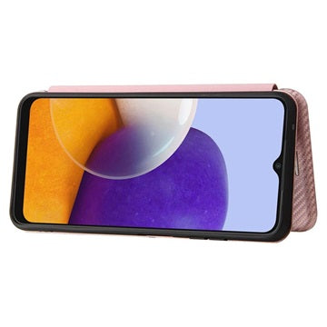 Samsung Galaxy A22 5G, Galaxy F42 5G Flip Cover - Karbonfiber - Rødguld