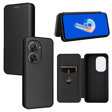 Asus Zenfone 9 Flip Cover - Karbonfiber - Sort