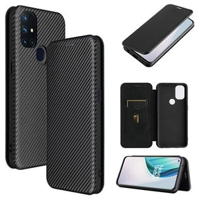 OnePlus Nord N10 5G Flip Cover - Karbonfiber - Sort