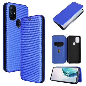 OnePlus Nord N10 5G Flip Cover - Karbonfiber - Blå