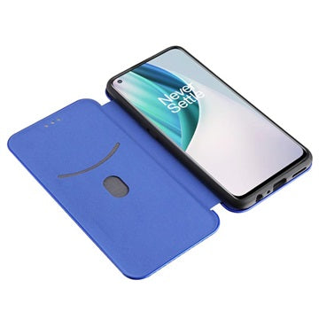 OnePlus Nord N10 5G Flip Cover - Karbonfiber - Blå