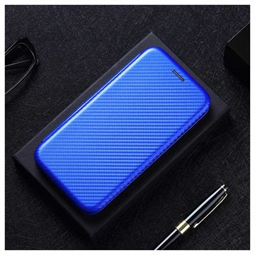 OnePlus Nord N10 5G Flip Cover - Karbonfiber - Blå
