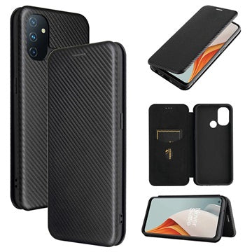 OnePlus Nord N100 Flip Cover - Karbonfiber - Sort
