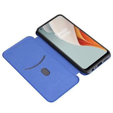 OnePlus Nord N100 Flip Cover - Karbonfiber - Blå