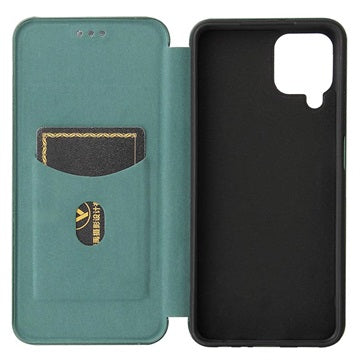 Samsung Galaxy A22 4G Flip Cover - Karbonfiber - Grøn