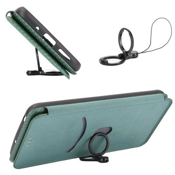 Samsung Galaxy A22 4G Flip Cover - Karbonfiber - Grøn