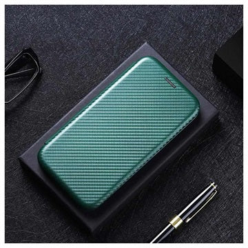 Samsung Galaxy A22 4G Flip Cover - Karbonfiber - Grøn