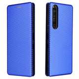 Sony Xperia 1 III Flip Cover - Karbonfiber - Blå