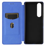 Sony Xperia 1 III Flip Cover - Karbonfiber - Blå