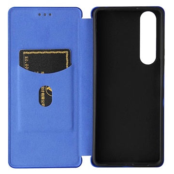 Sony Xperia 1 III Flip Cover - Karbonfiber - Blå