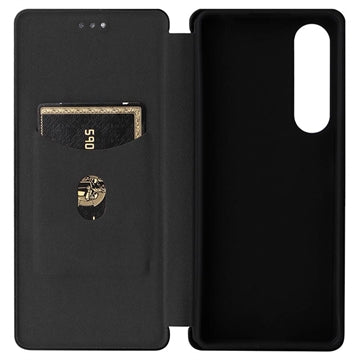Sony Xperia 1 V Flip Cover - Karbonfiber - Sort