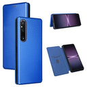 Sony Xperia 1 V Flip Cover - Karbonfiber - Blå