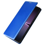 Sony Xperia 1 V Flip Cover - Karbonfiber - Blå