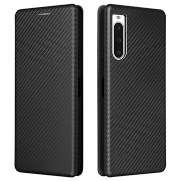 Sony Xperia 10 V Flip Cover - Karbonfiber - Sort