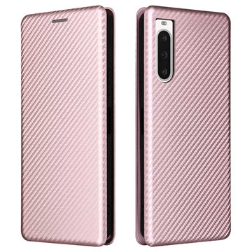 Sony Xperia 10 V Flip Cover - Karbonfiber - Rødguld