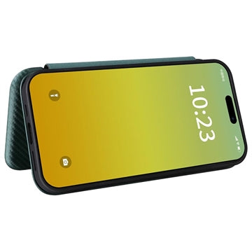 iPhone 15 Flip Cover - Karbonfiber - Grøn