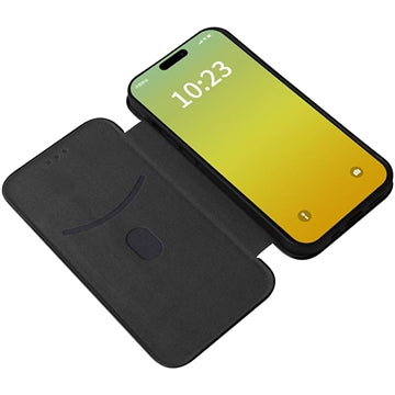 iPhone 15 Plus Flip Cover - Karbonfiber - Sort