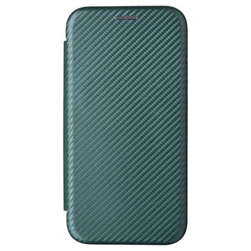 iPhone 15 Plus Flip Cover - Karbonfiber - Grøn