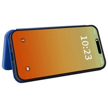 iPhone 15 Pro Max Flip Cover - Karbonfiber - Blå